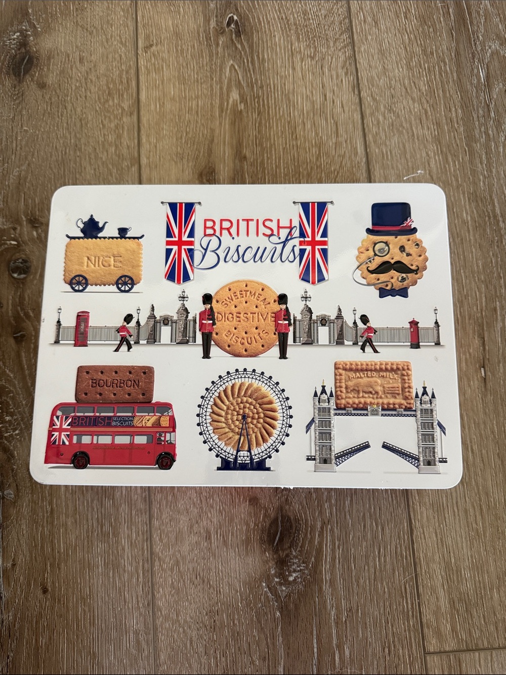 Decorative British Cookie Tin - White, Red & Blue